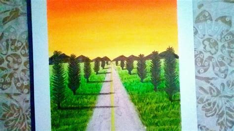 Sunset Scenery Drawing Road Using One Point Perspective Oil Pastels