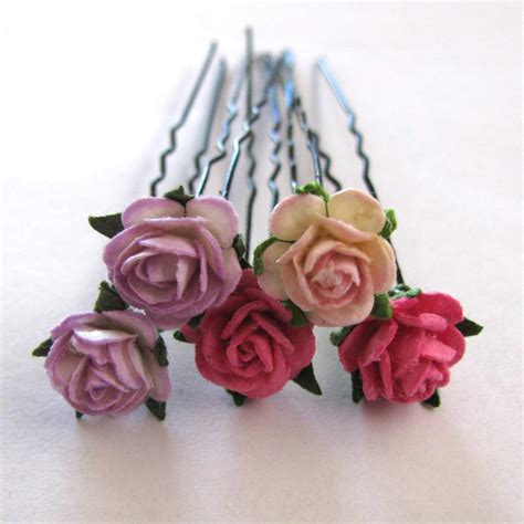 5 assorted mini rose hair pins felt