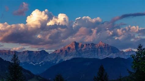 Cloud Over Dolomite Mountain Rocks Profile Orange Clouds Clouds