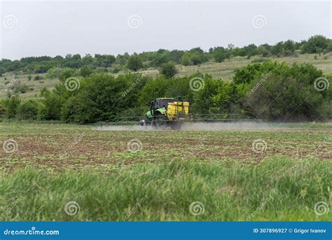 Tractor Spraying Wheat Field Stock Image Image Of Machine Land