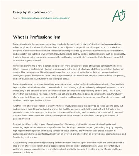 What Is Professionalism Free Essay Example