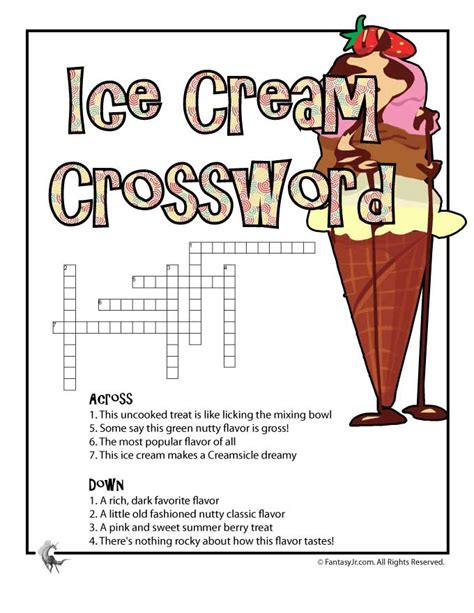 Ice Cream Printable Crossword Puzzle Woo Jr Kids