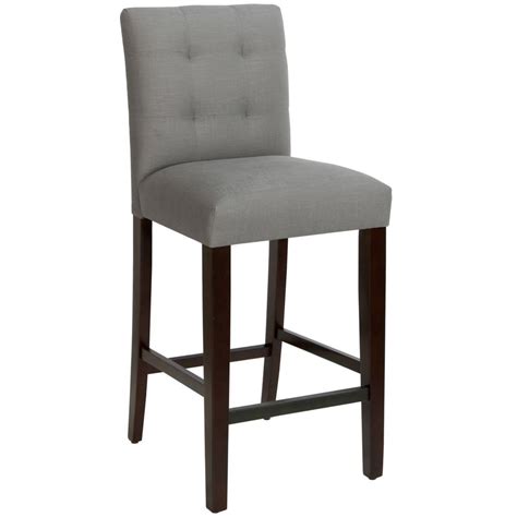 Solid Wood Grey Traditional Full Back Bar Stool With Grey Fabric Seat