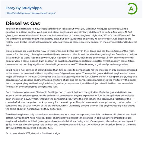 Diesel Vs Gas Essay Example