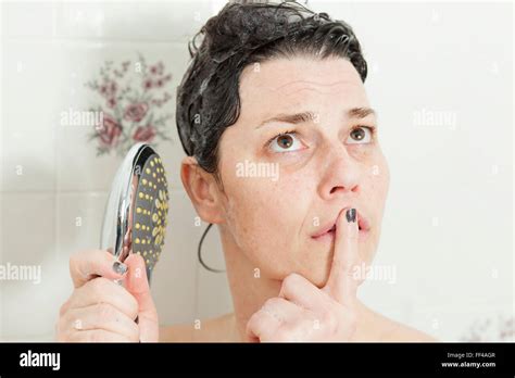 Shower Woman Washing Shoulder Showering In Stock Photo Alamy