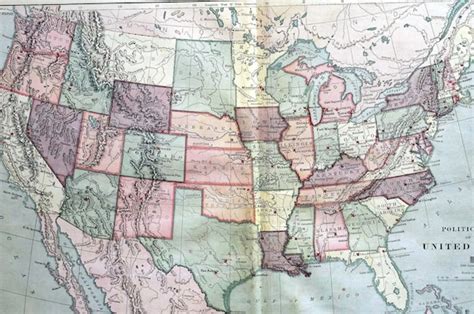 Political Map United States 1883 With Questions For Students Etsy