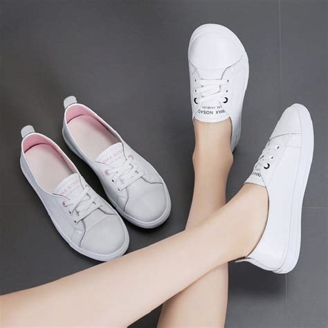 Women White Shoes Flats Sneakers Ladies Pu Leather Slip On Soft Flat Woman Comfort Casual New