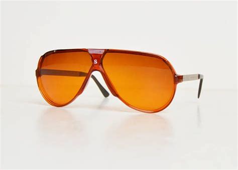 Vintage 70s 80s Brown Oversized Aviator Sunglasses Amber Lenses