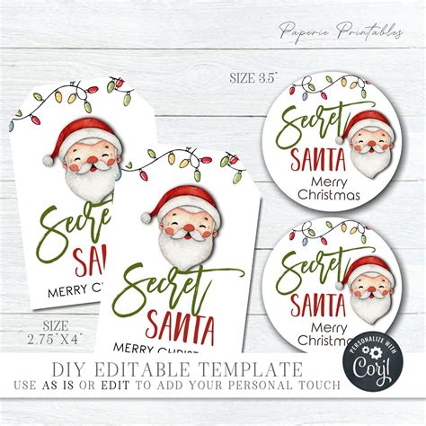 Editable Christmas Gift Tags Secret Santa Christmas Gift Etsy
