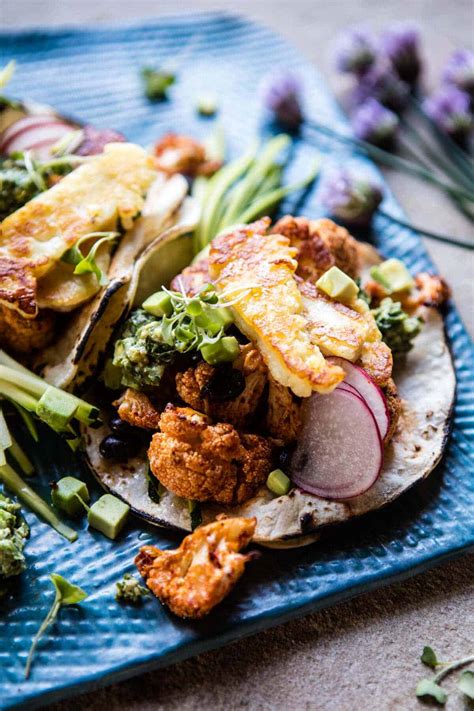 Yield 4 to 6 servings. Roasted Cauliflower Fried Halloumi Tacos with Spicy ...