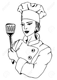 Chef in a cooking hat vector outline logo. Image result for clipart black and white lady chef | Clipart black and white, Clip art, Sketches