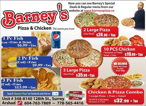 Menu At Barneys Pizza Surrey