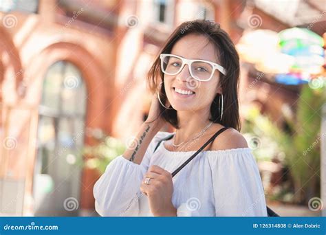 Smiling Young Woman Wearing Eyeglasses Stock Photo Image Of Summer