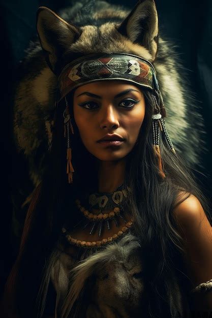 Premium Ai Image A Woman In A Native American Costume Stands In Front