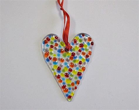 Multicolored Fused Glass Heart Suncatcher Or Christmas Etsy Fused Glass Glass Heart How To