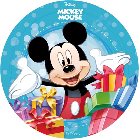 Mickey Mouse Round 20cm 8 Inch Edible Sugar Free Cake Topper Licenced