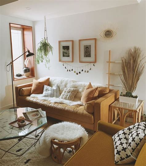 Neutral Mid Century Modern Bohemian Small Living Room Decor Brown