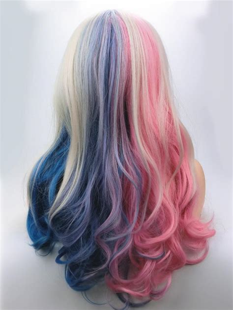 Harley Quinn Half Blue Half Pink Non Lace Wefted Cap Wig Synthetic