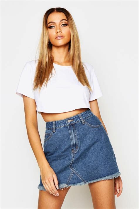 High Waisted Micro Denim Mini Skirt Boohoo Jean Taille Haute Mini Jupe Tenue Jupe