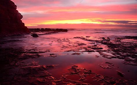 Wallpaper Sunlight Landscape Sunset Sea Water Rock Shore
