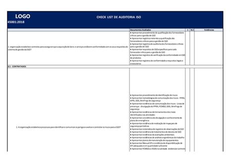Check List De Auditoria Iso 45001 2018docx