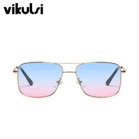 Buy 2018 Blue Pink Square Sunglasses Women Men Vintage Fashion Metal Sun