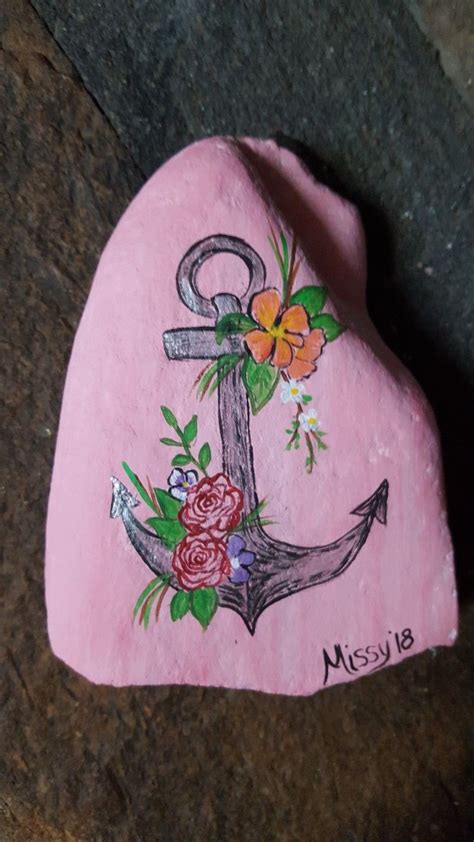 Anchor And Flowers Painted Rock Painted Rocks Rock Art Stone Rocks