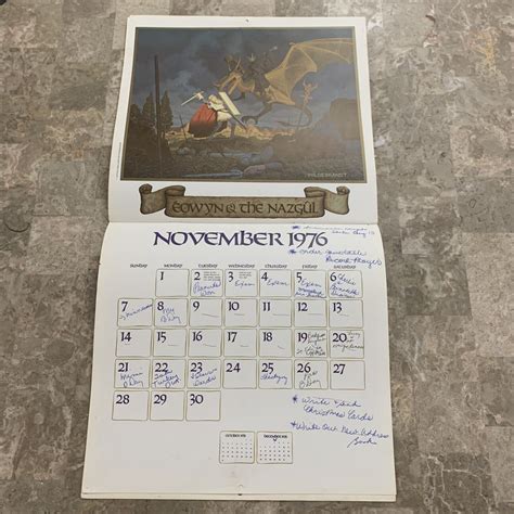 Vintage Jrr Tolkien Calendar 1976 Jrr Hobbit Lord Of The Rings