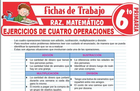 Ejercicios De Cuatro Operaciones Para Sexto De Primaria Fichas