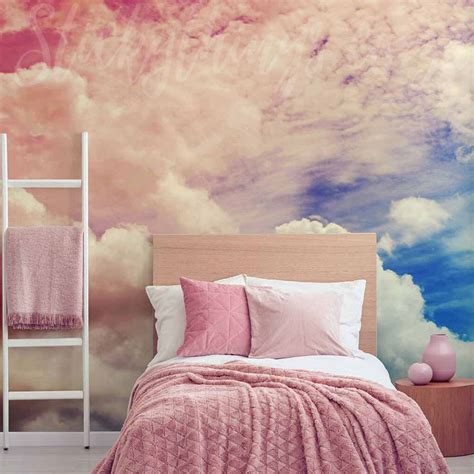 Ombre Cloud Wall Mural Pink And Blue Pastel Clouds Wallpaper Mural