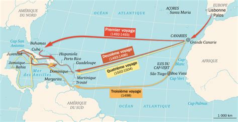 Carte Les Voyages De Christophe Colomb 1492 1504 Lhistoirefr
