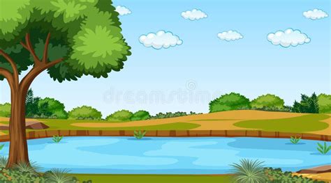 Nature Forest Landscape At Daytime Scene With Long River Flowing