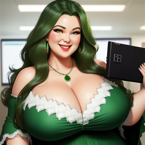 Ai Image Bbw Giants Tits Big Boobs Long Green Dress Fur