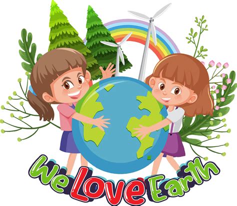 we love earth with two girls holding earth globe 5597552 vector art at vecteezy