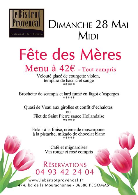 dimanche 28 mai midi menu spécial fête des mères le bistrot provencal restaurant bar