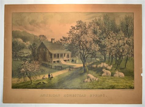 Currier And Ives Hand Colored Lithograph American Homestead Spring 1869