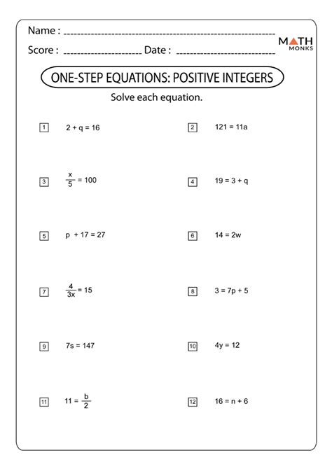 One-step Equations With Whole Numbers Worksheet