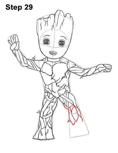 Draw Baby Groot Full Body Marvel 29 Baby Groot Drawing Baby Drawing
