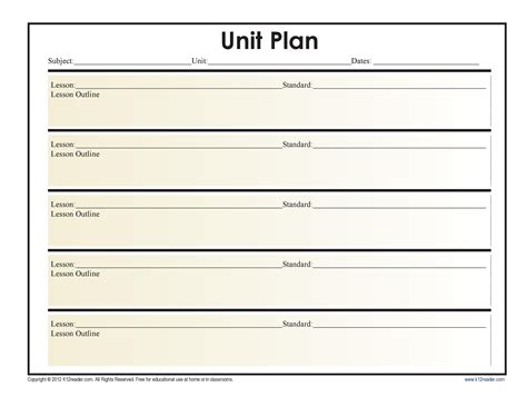 Free Unit Lesson Plan Template Printable Templates