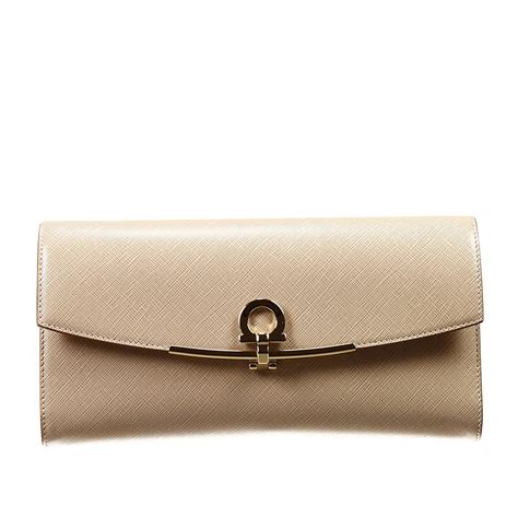 Ferragamo Bag Mini Clutch With Chain Leather Tissu With Lock In Beige