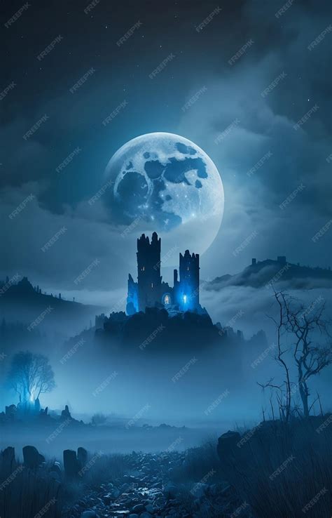 Premium Photo | Mysterious foggy landscape with castle at night