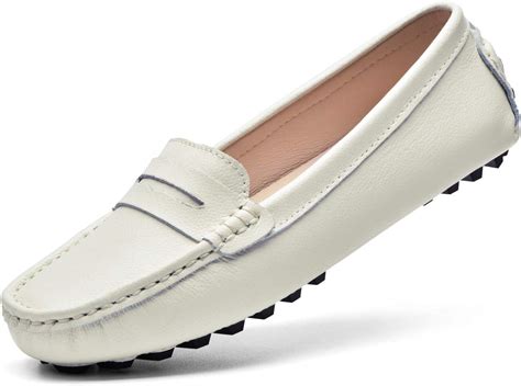 Beauseen Womens Beige Penny Loafers Leather Driving Moccasins Comfort