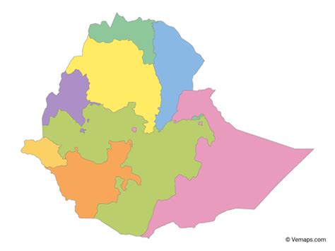 Multicolor Map Of Ethiopia With Regions Free Vector Maps Map Vector