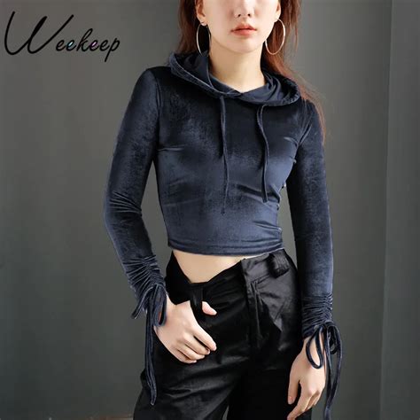 Aliexpress Com Buy Weekeep Women Hooded Slim Waist T Shirt Blue Long