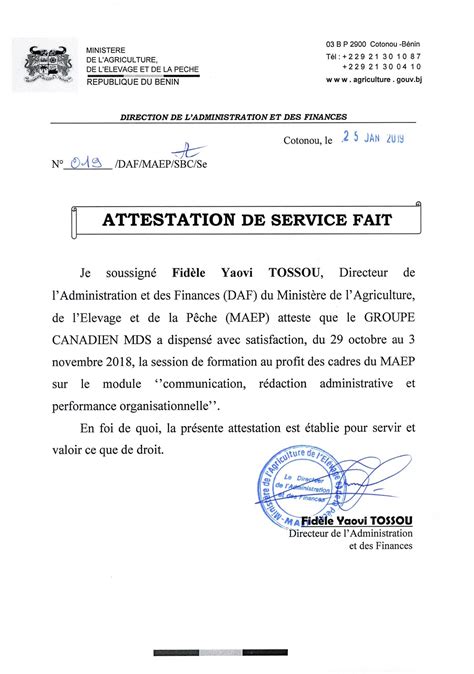 Attestation De Service Rendu