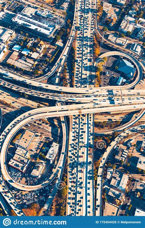 Aerial View Of A Freeway Intersection In Los Angeles Stock Photo