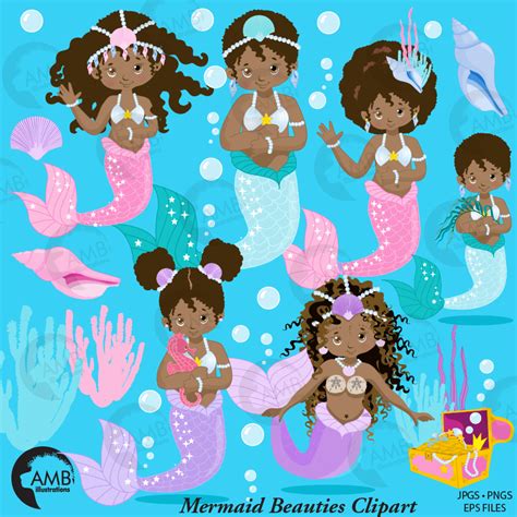 Mermaid Clipart African American Mermaids Clipart Under The Sea Clip