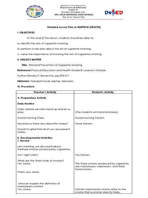 Semi Detailed Lesson Plan In Mapeh Elementary Lesson Plan In Mapeh Riset