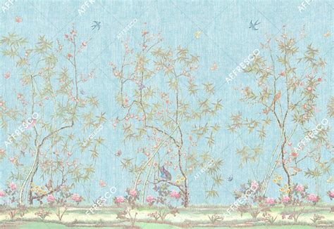 Chinoiserie Trees Birds Unique Wall Art Of Mural Painting In Etsy