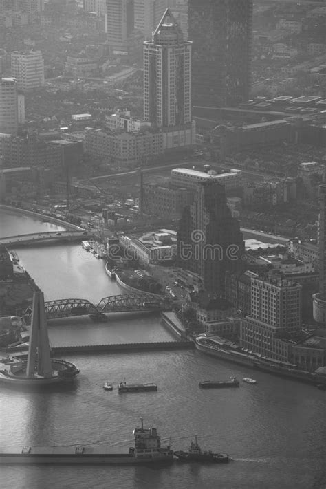 The Huangpu River In Black And White Stock Photo Image Of Dusk
